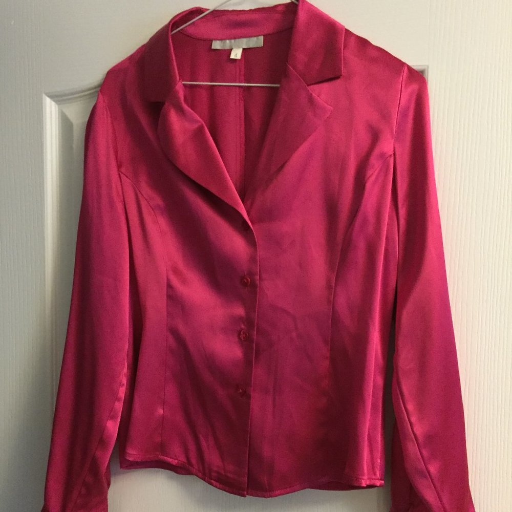 Silky Hot Pink Button-Front Blouse